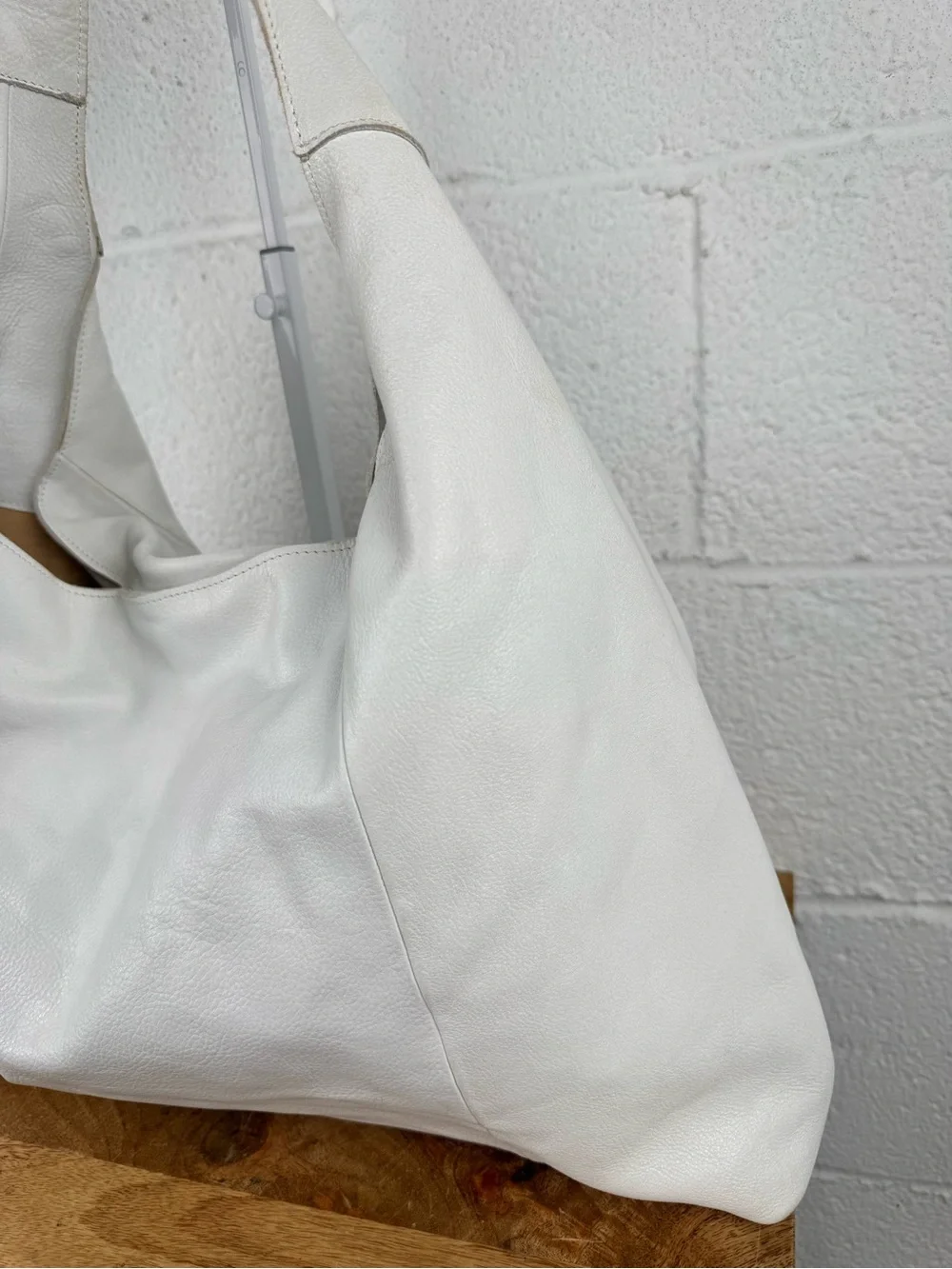 Latico Leathers Lindsey White Full Grain Leather Oversized Hobo Tote Bag